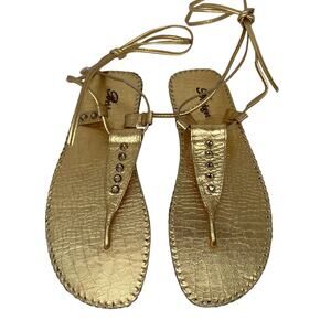 Bridget Gold Croc Embossed Leather Lace Up Sandals 9 Made in Brazil Gladiator